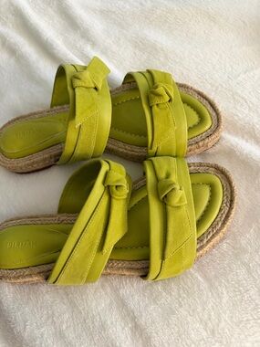 Alexandre Birman Lime Green Suede Knot-Strap Espadrille Sandals